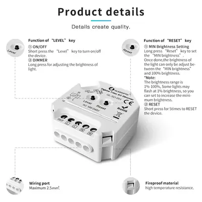 Gledopto Inbyggnadsrelä med dimmerfunktion, Zigbee