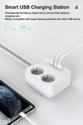 2-Vägs Grenuttag med 2 st USB + 1st USB-C