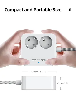 2-Vägs Grenuttag med 2 st USB + 1st USB-C