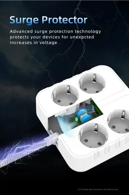 4-Vägs Grenuttag med 3 st USB + 1 st USB-C, Kvadratisk