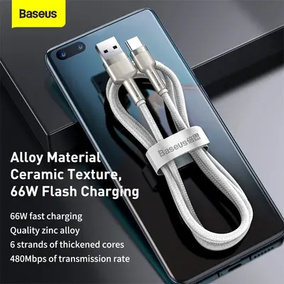 Baseus Cafule USB-A till USB-C Kabel 66W, 2m - Vit