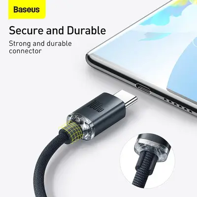 Baseus Crystal Shine Snabbladdare USB-A till USB-C Kabel, 100w, 1.2m - Svart