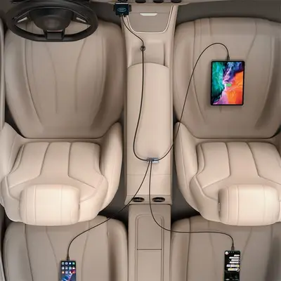 Baseus Share Together 3 USB + 1 USB-C Billaddare, 3A, 1.5m - Grå