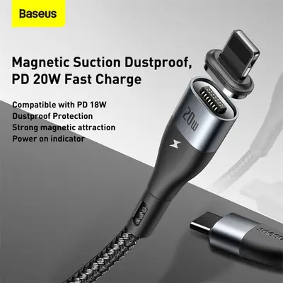 Baseus Zinc Magnetisk Snabbladdare USB-C till Lightning Kabel 20W, 1m - Svart