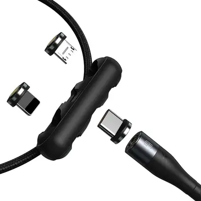 Baseus Zinc Magnetisk 3-i-1 Kabel, 5A, 1m Lightning, Micro, USB-C - Svart/Grå