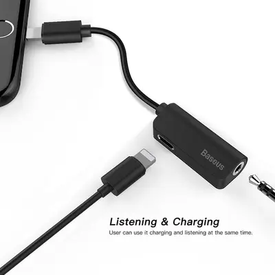 Baseus Lightning Adapter, Aux 3.5 mm - Svart