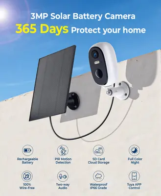VeeZoom Övervakningskamera med Solcell, Wifi, 3 MP Utomhus