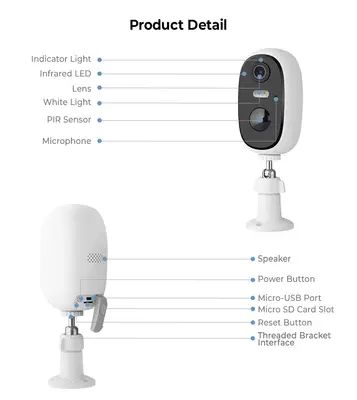VeeZoom Övervakningskamera med Solcell, Wifi, 3 MP Utomhus
