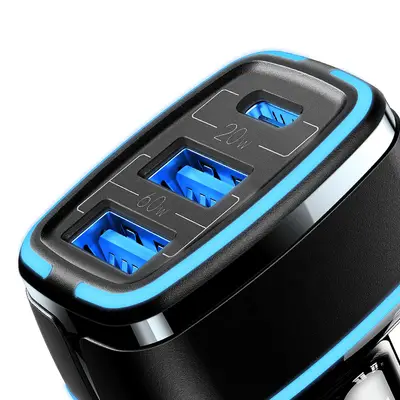 Usams USB Billaddare 2x USB-A + USB-C, 80W - Svart