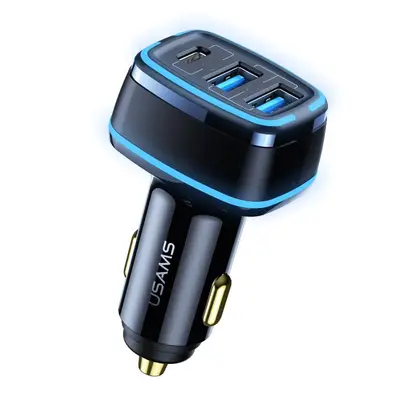 Usams USB Billaddare 2x USB-A + USB-C, 80W - Svart