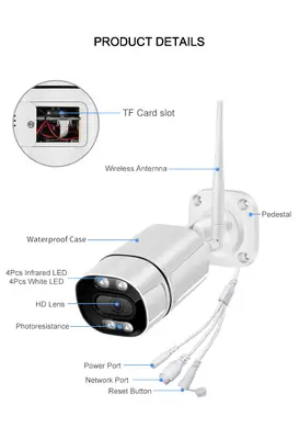 VeeZoom Övervakningskamera med Wifi, Ethernet, Utomhus