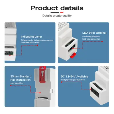 Gledopto DIN-rail 5-in-1 Led-strip Controller Produktdetaljer