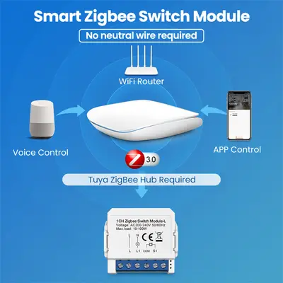 Inbyggnadsrelä utan nolla ZigBee
