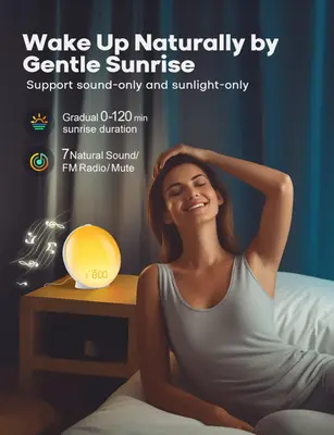 Dekala ljus väckarklocka med soluppgångssimulering och 360 graders LED-belysning 8