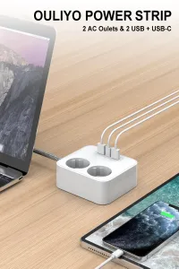 2-Vägs Grenuttag med 2 st USB + 1st USB-C