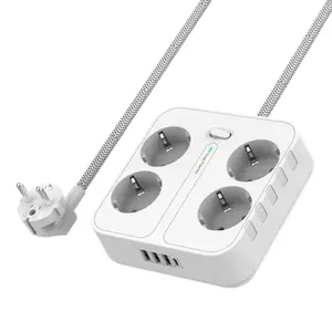 4-Vägs Grenuttag med 3 st USB + 1 st USB-C, Kvadratisk