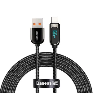 Baseus Display Snabbladdare USB-A till USB-C, 66w, 2m - Svart