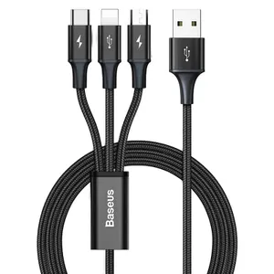 Baseus Rapid 3-i-1 Kabel, 3.5A, 1.2m Lightning, Micro, USB-C - Svart