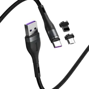 Baseus Zinc Magnetisk 3-i-1 Kabel, 5A, 1m Lightning, Micro, USB-C - Svart/Grå