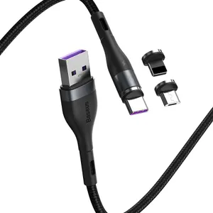 Baseus Zinc Magnetisk 3-i-1 Kabel, 5A, 1m Lightning, Micro, USB-C - Svart/Grå