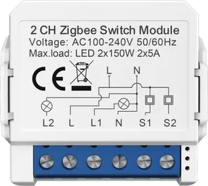 Inbyggnadsrelä utan nolla, 2 kanal, ZigBee