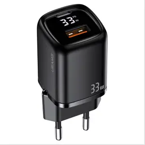 Usams GaN Mini Snabbladdare 33W, USB-C + USB-A - Svart