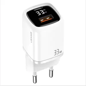 Usams GaN Mini Snabbladdare 33W, USB-C + USB-A - Vit