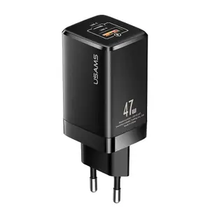 Usams GaN Mini Snabbladdare 47W, USB-C + USB-A - Svart