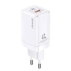 Usams GaN Mini Snabbladdare 47W, USB-C + USB-A - Vit