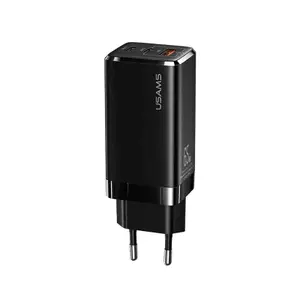 Usams GaN Mini Snabbladdare 65W, 2x USB-C + 1x USB-A - Svart
