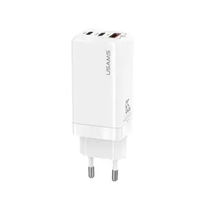 Usams GaN Mini Snabbladdare 65W, 2x USB-C + 1x USB-A - Vit
