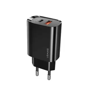 Usams Snabbladdare, 20W, USB-C + USB-A - Svart