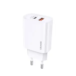 Usams Snabbladdare, 20W, USB-C + USB-A - Vit