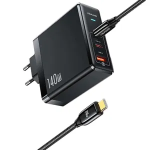 Usams US-UM GaN Snabbladdare 140W + 2m USB C-kabel, 2x USB-C + 1x USB-A, Kit