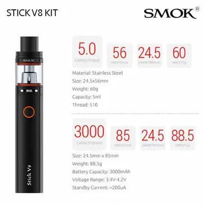 SMOK Stick V8 Kit Specifications and attributes