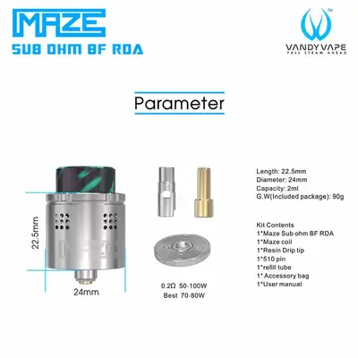 Vandy Vape Maze RDA Parameter