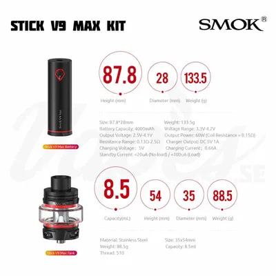 SMOK Stick V9 Max Kit Measurements