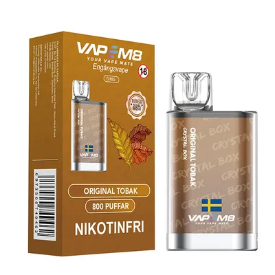 VapeM8 Crystal Box Dual Mesh - Original Tobak (Nikotinfri, Disposable)