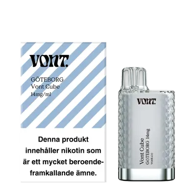 Vont Cube Göteborg engångs vape, 14 mg nikotin, 2 ml, 50VG/50PG, smakprofil Läskedryck och Fläder, 1 st