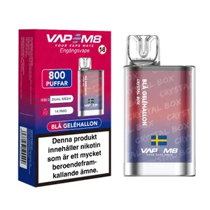VapeM8 Crystal Box Dual Mesh - Blå Gelehallon (14,9 mg, Engångs vape)