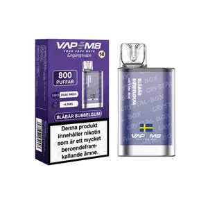 VapeM8 Crystal Box Dual Mesh - Blåbär Bubbelgum (14,9 mg, Engångs vape)
